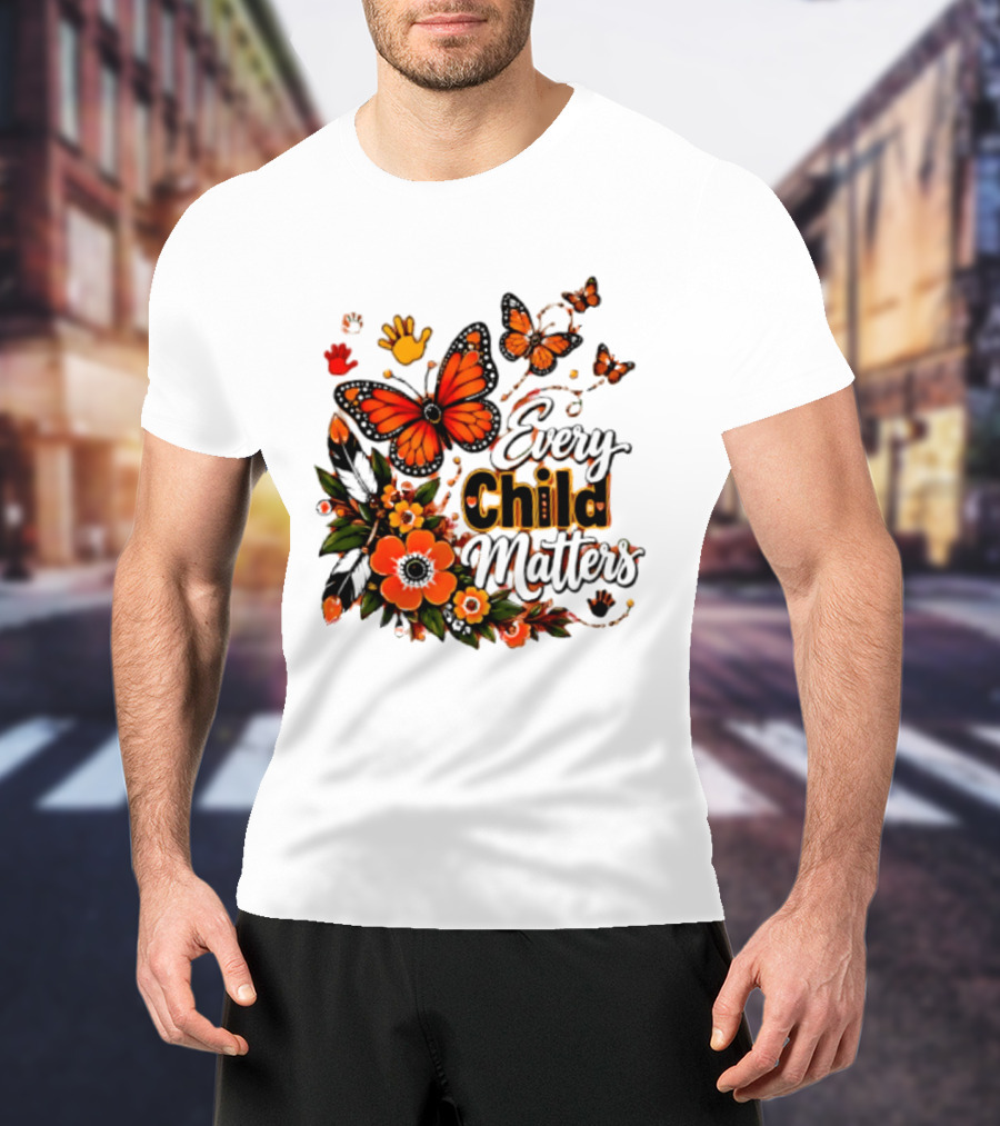 Every Child Matters Orange Butterfly Native Floral Anti Bully Kindness T-Shirt