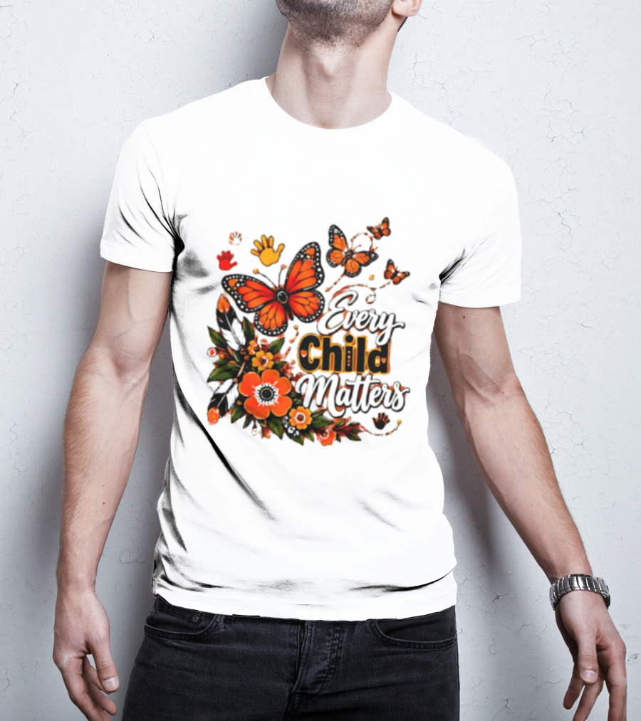 Every Child Matters Orange Butterfly Native Floral Anti Bully Kindness T-Shirt