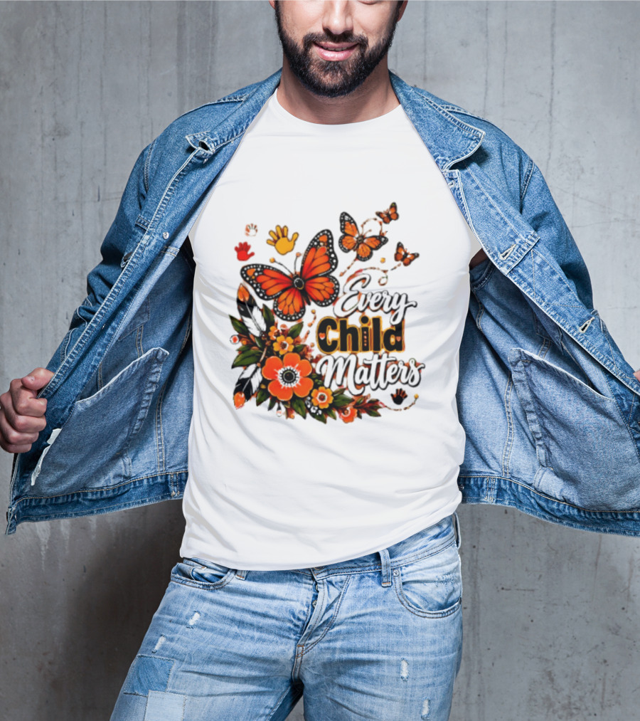 Every Child Matters Orange Butterfly Native Floral Anti Bully Kindness T-Shirt