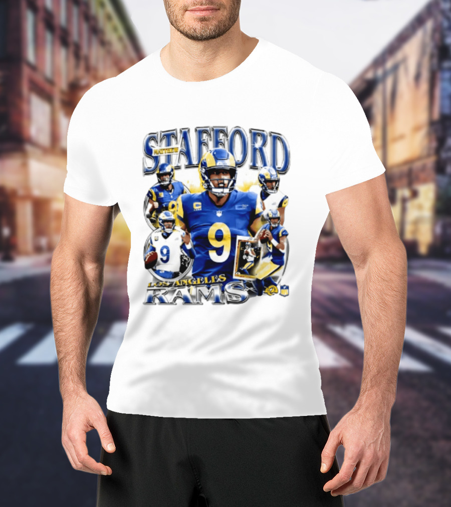 Matthew Stafford Los Angeles Rams 2026 Player Collage Number 9 Helmet Action Photos T-Shirt