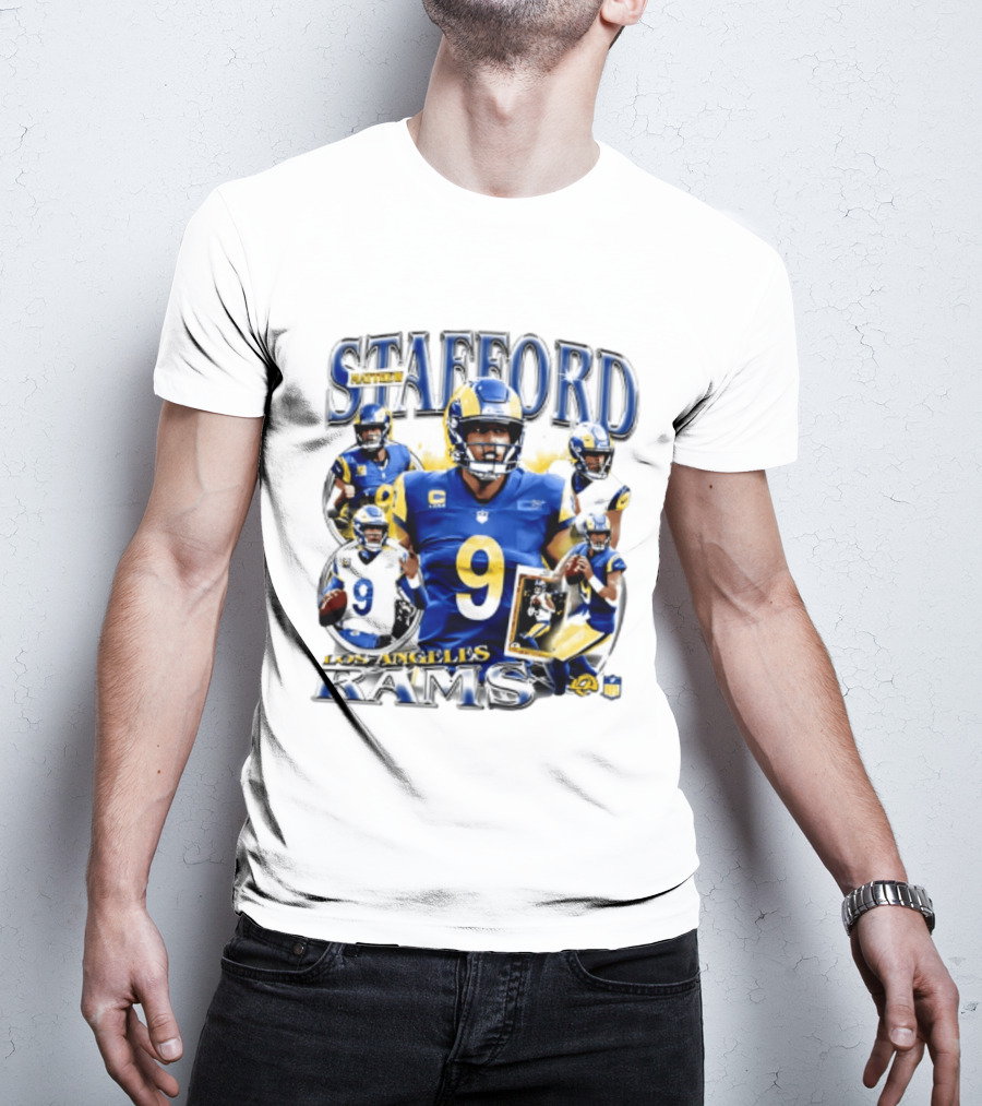 Matthew Stafford Los Angeles Rams 2026 Player Collage Number 9 Helmet Action Photos T-Shirt