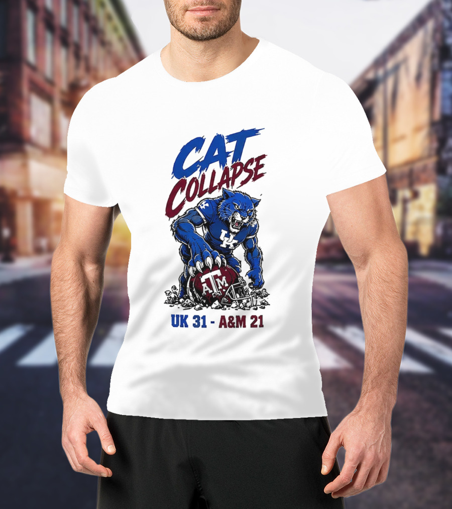 NCAA 2026 Matchup Kentucky Wildcats Vs Texas A&M Aggies Cat Collapse UK 31 A&M 21 T-Shirt