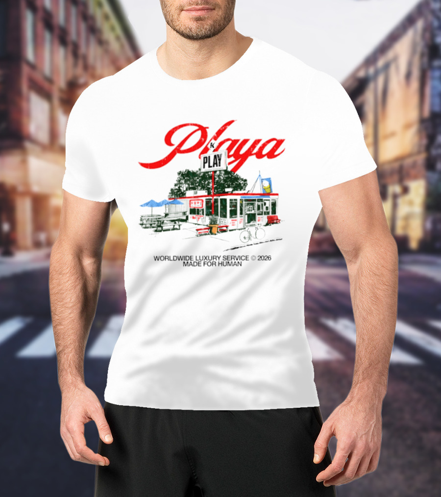 Playa K Play Worldwide Luxury Service 2026 Made For Human Bicycle Outdoor Scene T-Shirt
