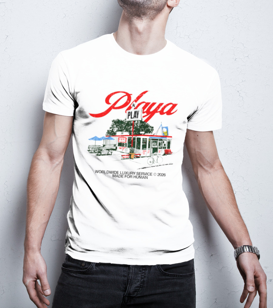 Playa K Play Worldwide Luxury Service 2026 Made For Human Bicycle Outdoor Scene T-Shirt