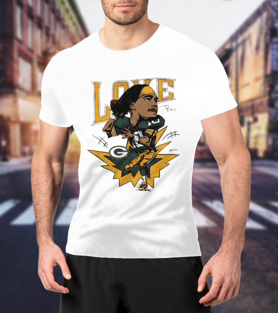 Green Bay Packers Jordan Love Caricature Football Star T-Shirt