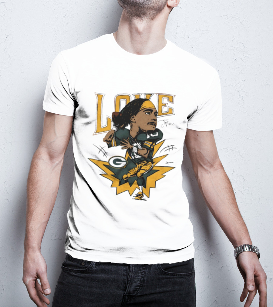 Green Bay Packers Jordan Love Caricature Football Star T-Shirt