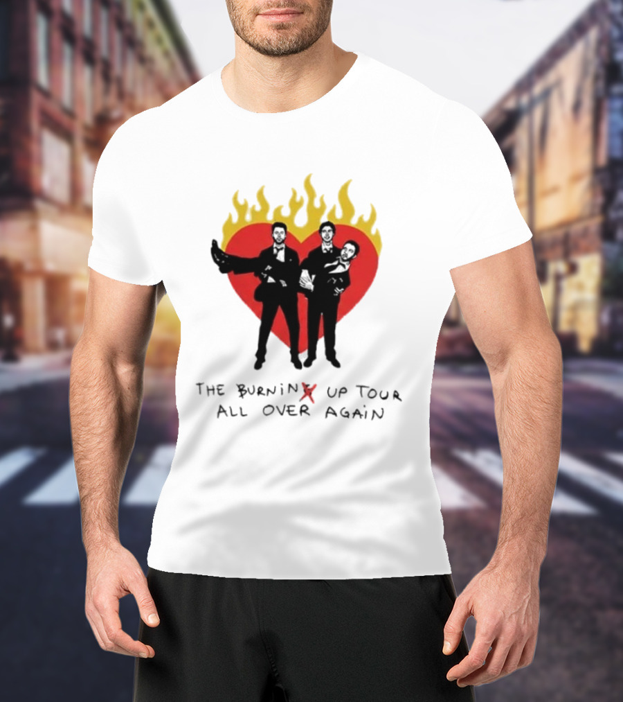 Jonas Brothers Burnin' Up Tour All Over Again Heart Flames Silhouette 2026 T-Shirt