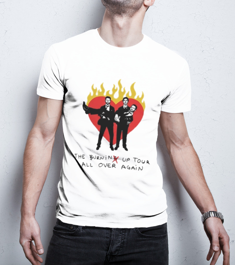 Jonas Brothers Burnin' Up Tour All Over Again Heart Flames Silhouette 2026 T-Shirt