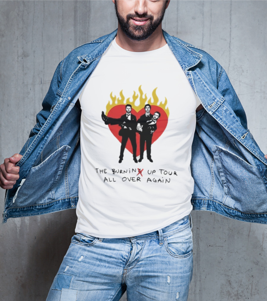 Jonas Brothers Burnin' Up Tour All Over Again Heart Flames Silhouette 2026 T-Shirt