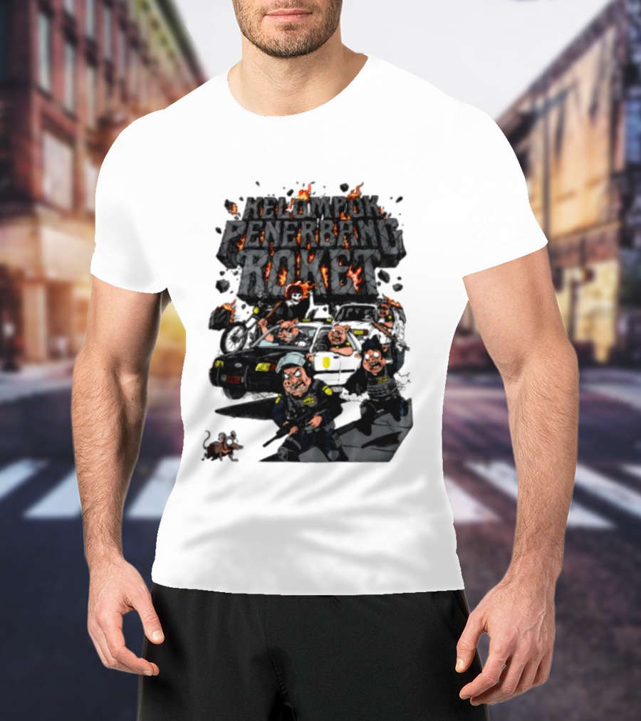 Kelompok Penerbang Roket Pig Police Bastard Burning Riot Scene T-Shirt