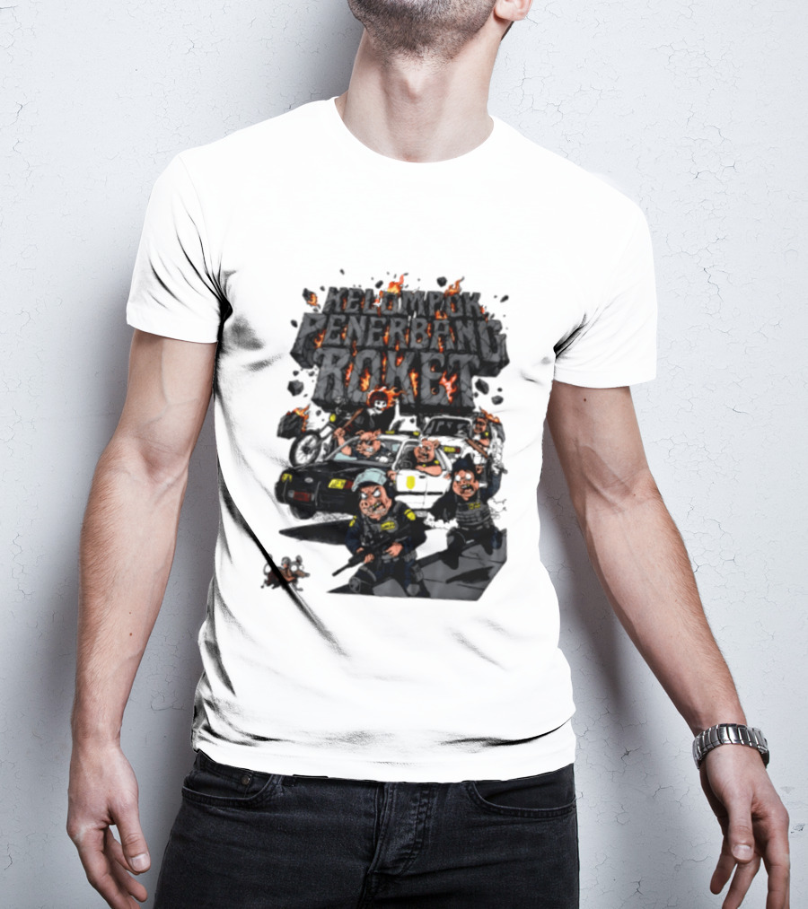 Kelompok Penerbang Roket Pig Police Bastard Burning Riot Scene T-Shirt