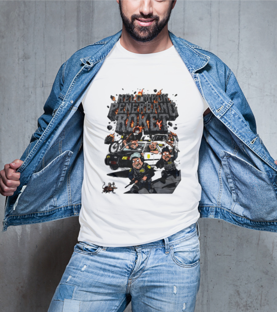 Kelompok Penerbang Roket Pig Police Bastard Burning Riot Scene T-Shirt