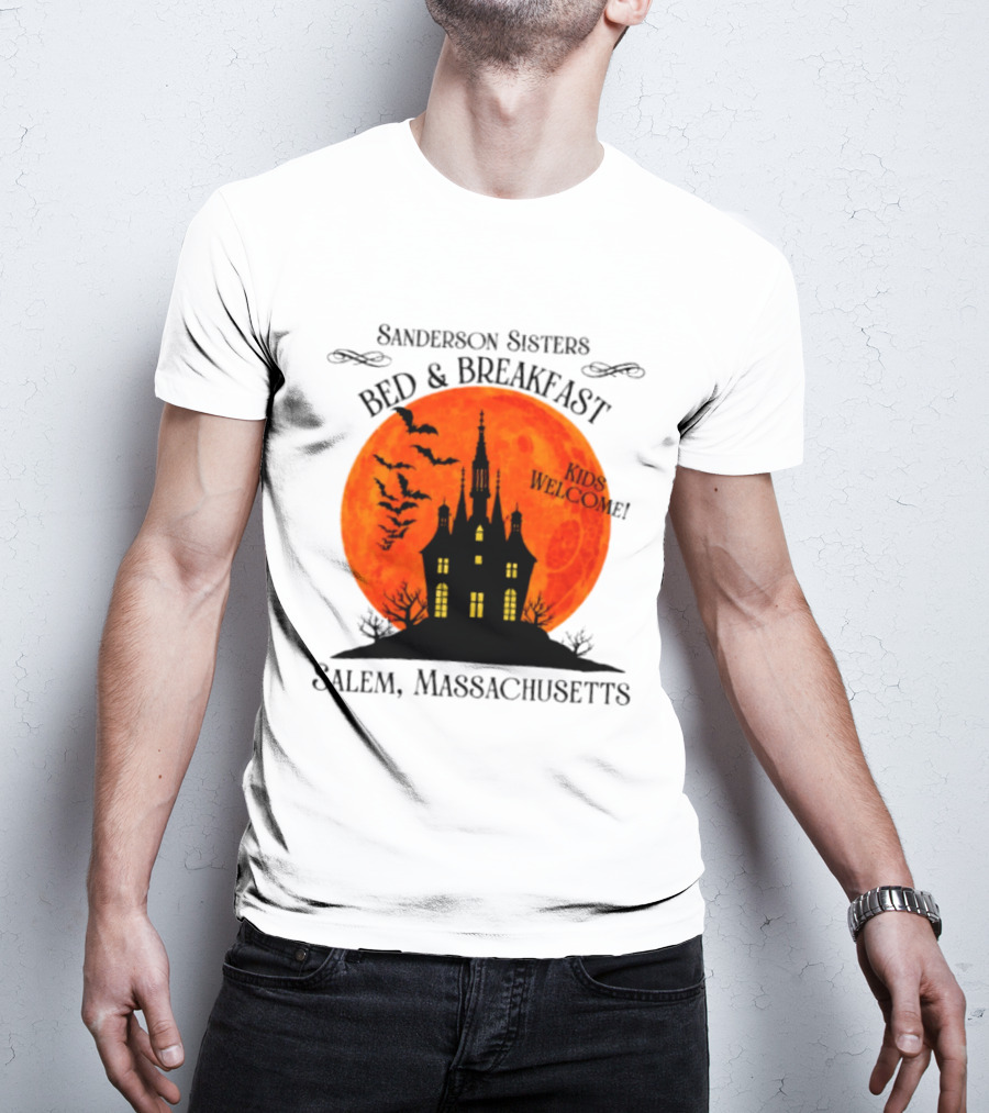 Sanderson Sisters Bed And Breakfast Kids Welcome Salem Massachusetts Halloween Bats Haunted House T-Shirt