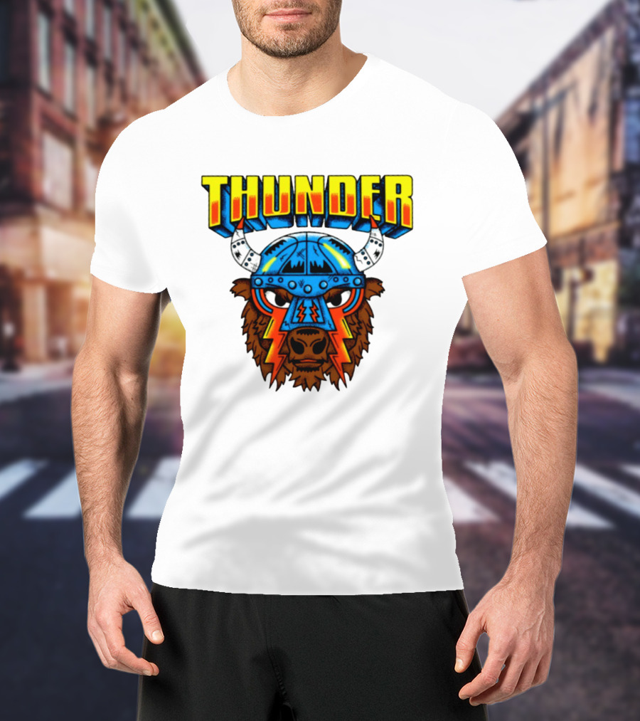Thunder Buffalo Viking Helmet Bison Basketball T-Shirt