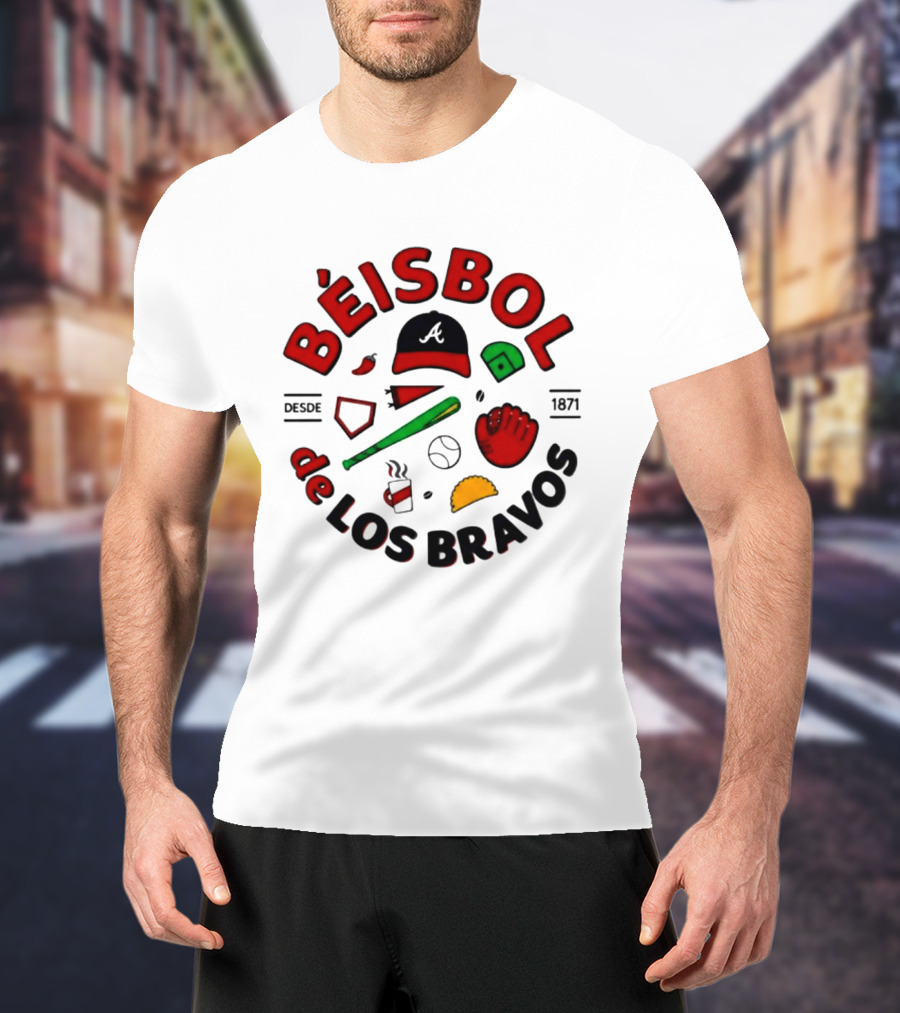 Béisbol De Los Bravos Desde 1871 Hat Bat Glove Baseball Taco Pepper Coffee T-Shirt