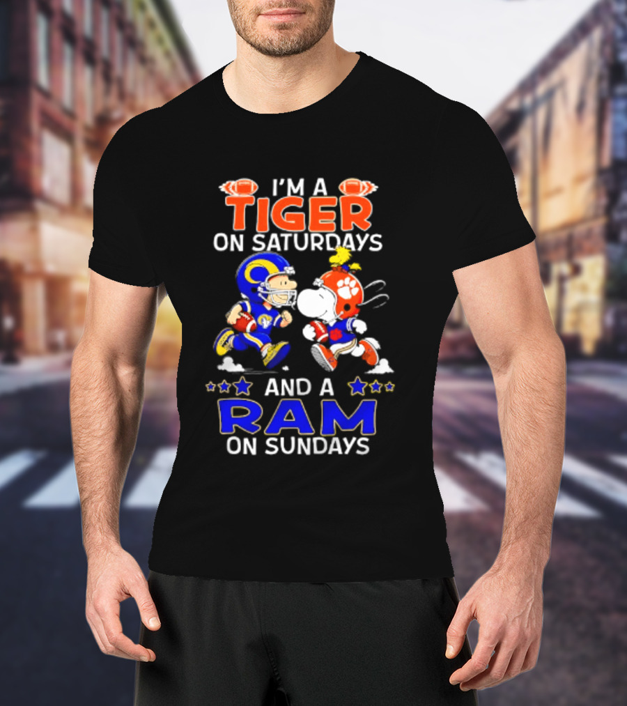 Peanuts I'm A Tiger On Saturdays And A Ram On Sundays Football Fans T-Shirt