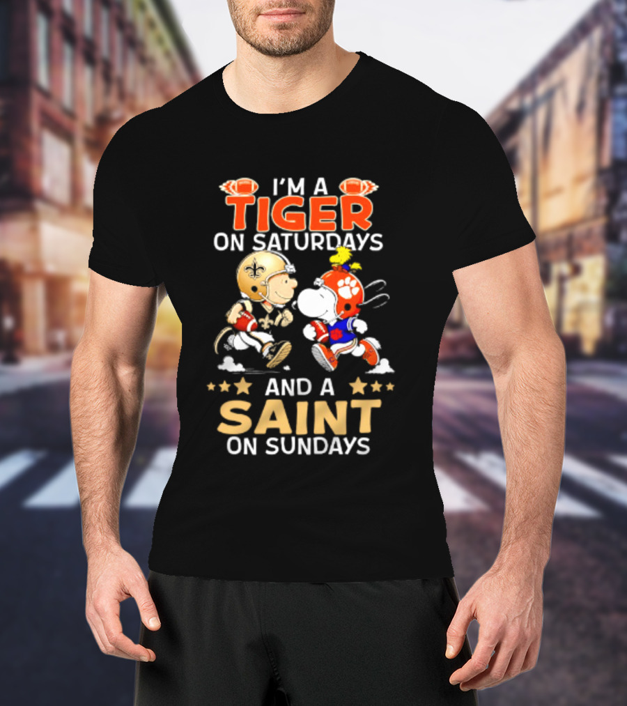 Tiger On Saturdays And Saint On Sundays Football Peanuts Characters T-Shirt