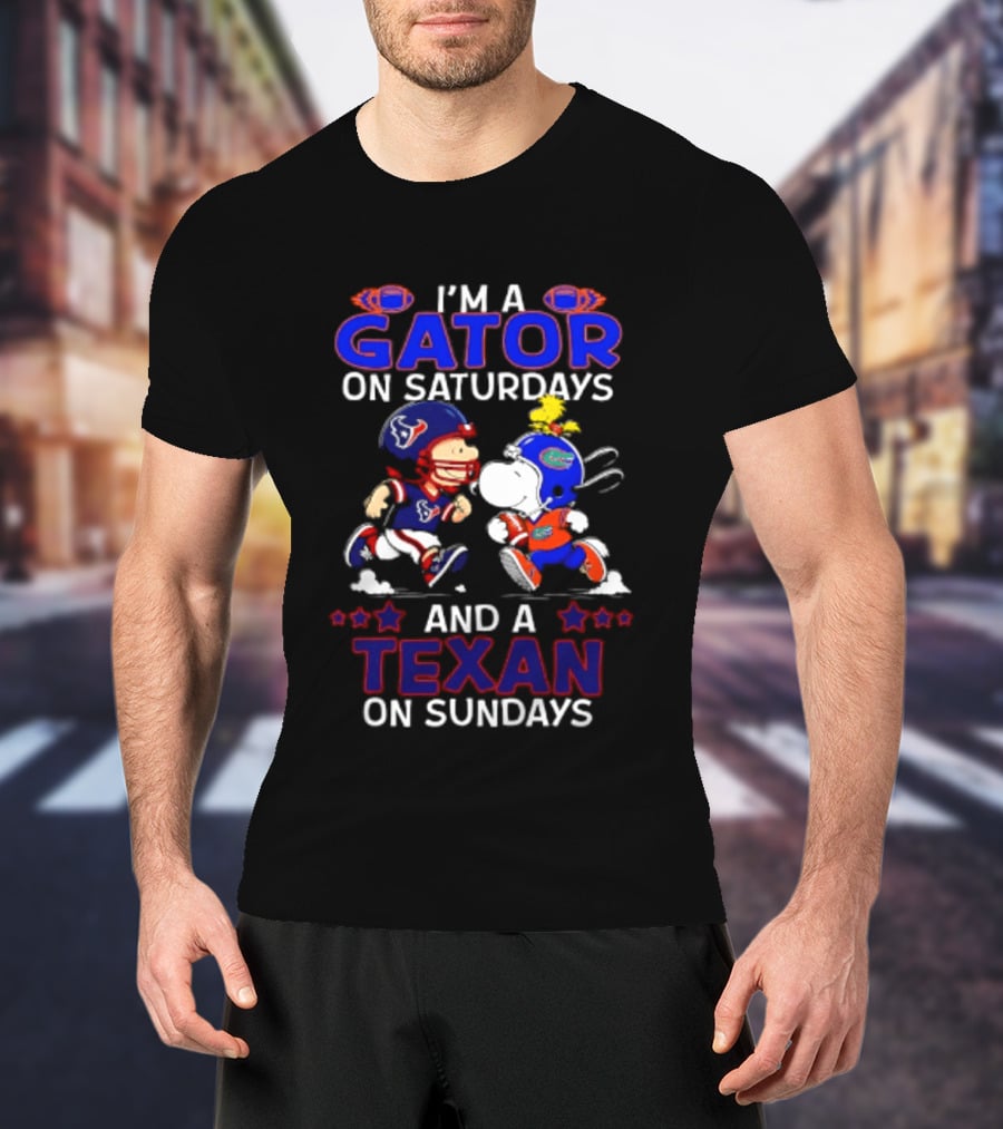 Peanuts Gator On Saturdays Texan On Sundays Football Mashup T-Shirt