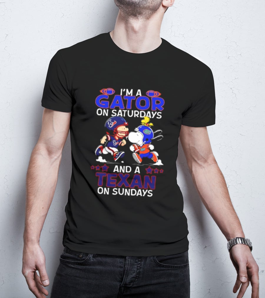 Peanuts Gator On Saturdays Texan On Sundays Football Mashup T-Shirt