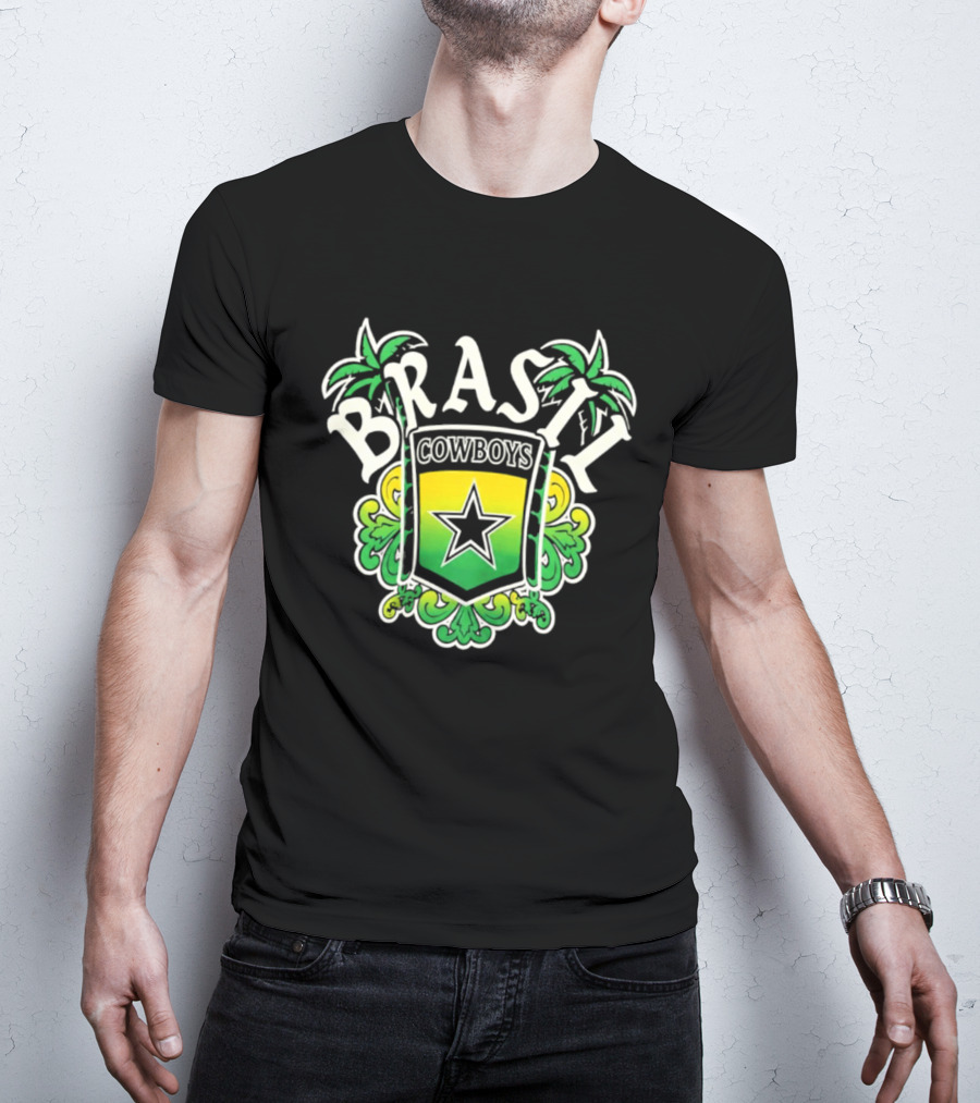 Brasil Cowboys Star Shield Palms Green Yellow T-Shirt