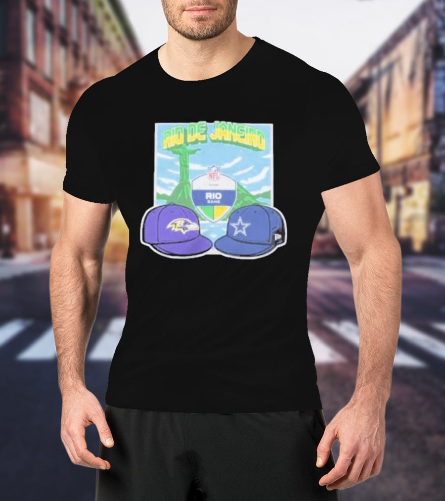 Rio De Janeiro NFL Cristo Redentor Baltimore Ravens Dallas Cowboys Cap Matchup T-Shirt