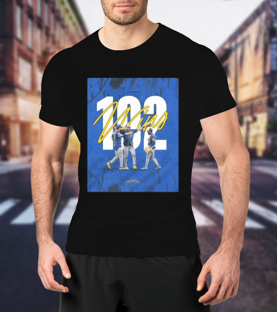 Milwaukee Brewers 102 Wins Blue Background Team Celebration T-Shirt