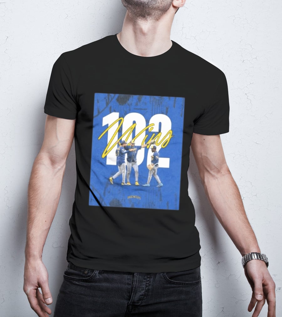 Milwaukee Brewers 102 Wins Blue Background Team Celebration T-Shirt