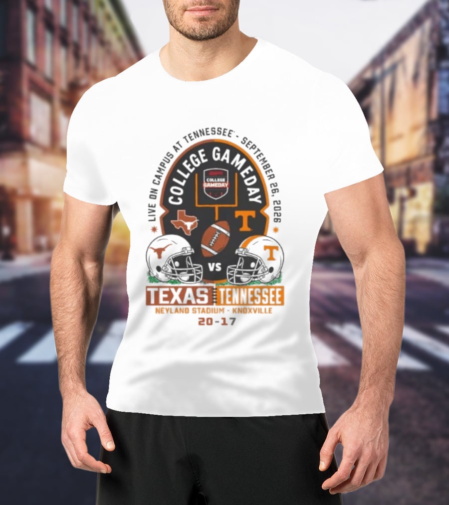 Live On Campus At Tennessee September 26 2026 College GameDay Neyland Stadium Knoxville Texas Longhorns Vs Tennessee Volunteers 20 17 T-Shirt
