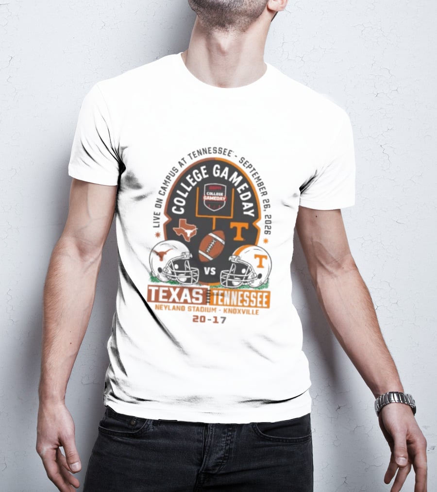 Live On Campus At Tennessee September 26 2026 College GameDay Neyland Stadium Knoxville Texas Longhorns Vs Tennessee Volunteers 20 17 T-Shirt