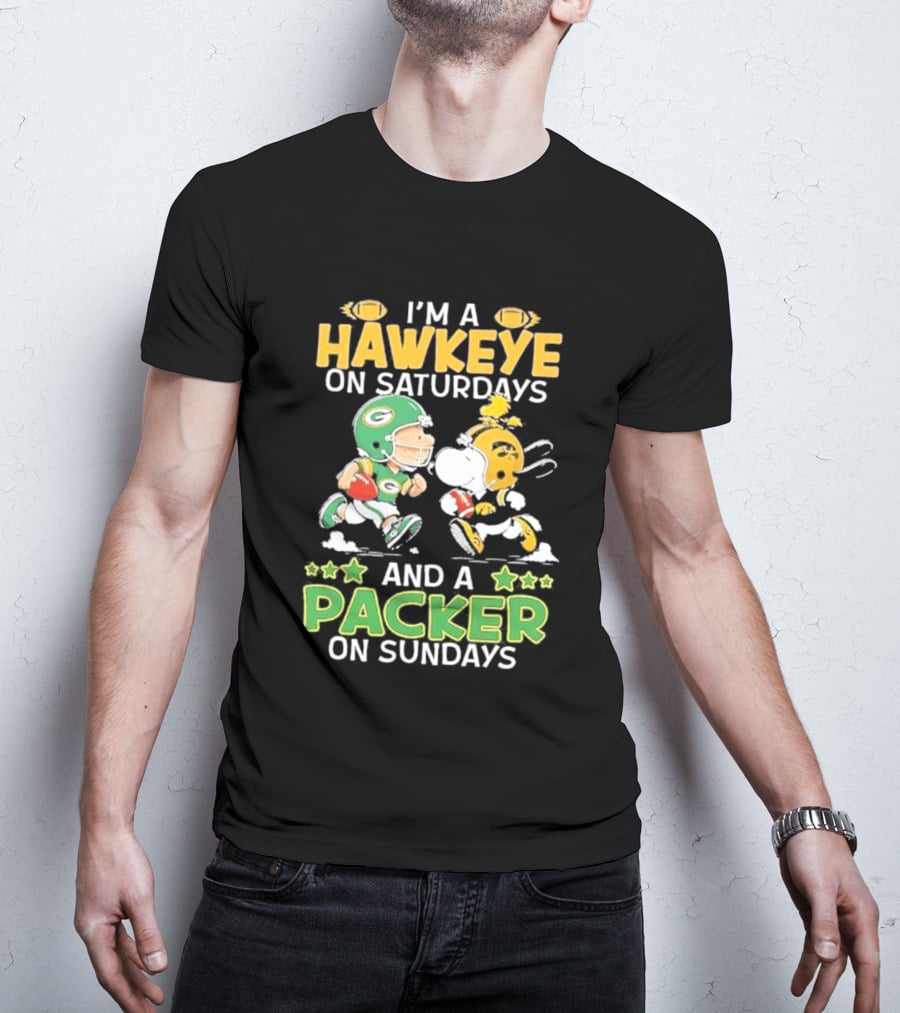 Peanuts I Am A Hawkeye On Saturdays And A Packer On Sundays T-Shirt