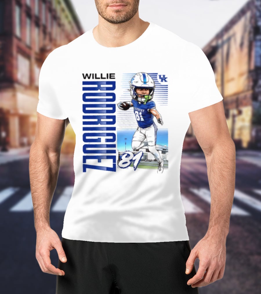 Willie Rodriguez 81 Kentucky Wildcats NCAA Football Player Name Caricature T-Shirt