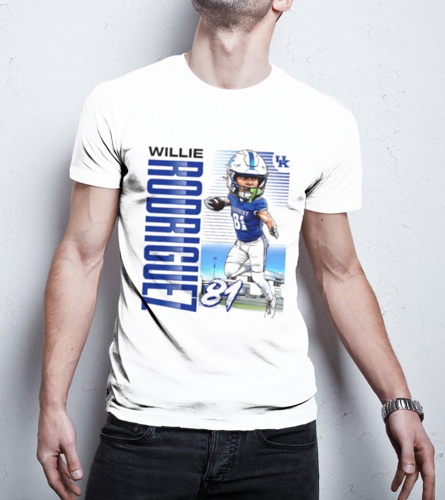 Willie Rodriguez 81 Kentucky Wildcats NCAA Football Player Name Caricature T-Shirt