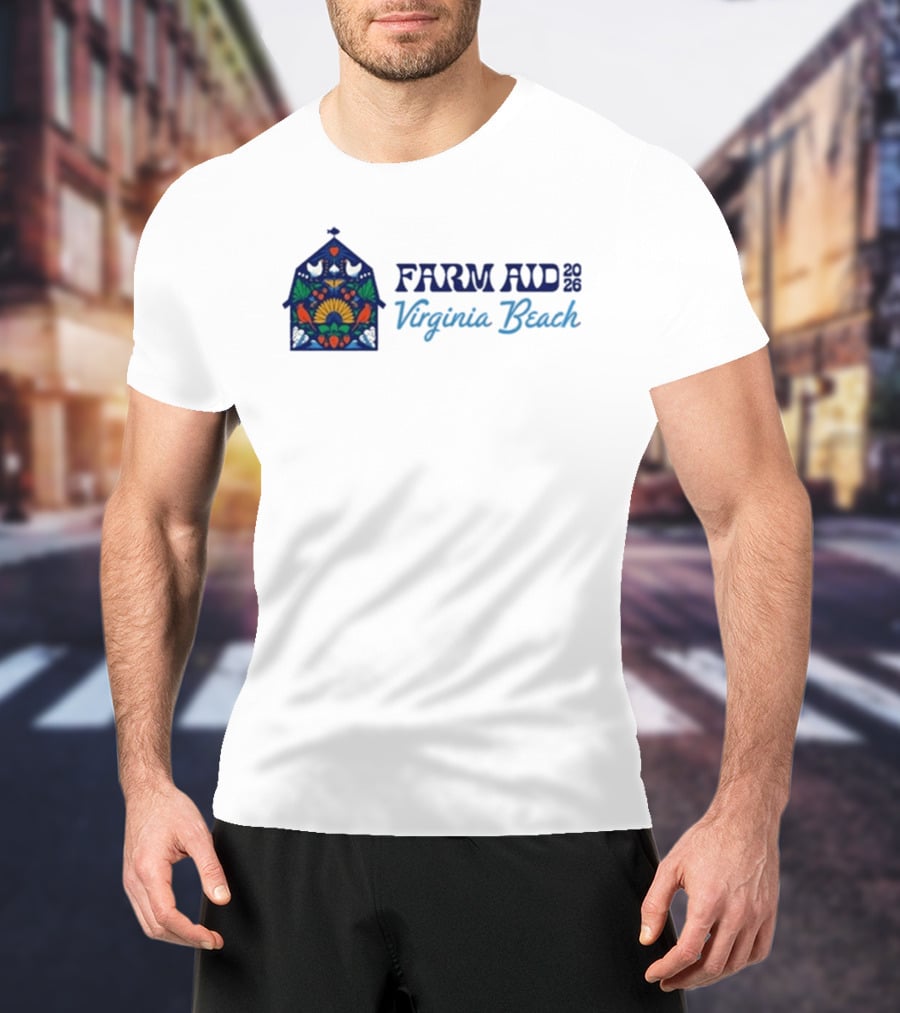 Farm Aid 2026 Virginia Beach Stained Glass Barn Sunflowers Doves T-Shirt