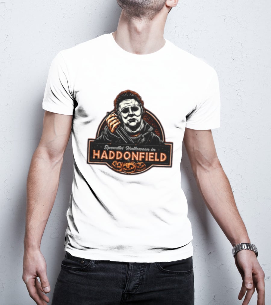 Michael Myers Spendin' Halloween In Haddonfield With Pumpkins T-Shirt