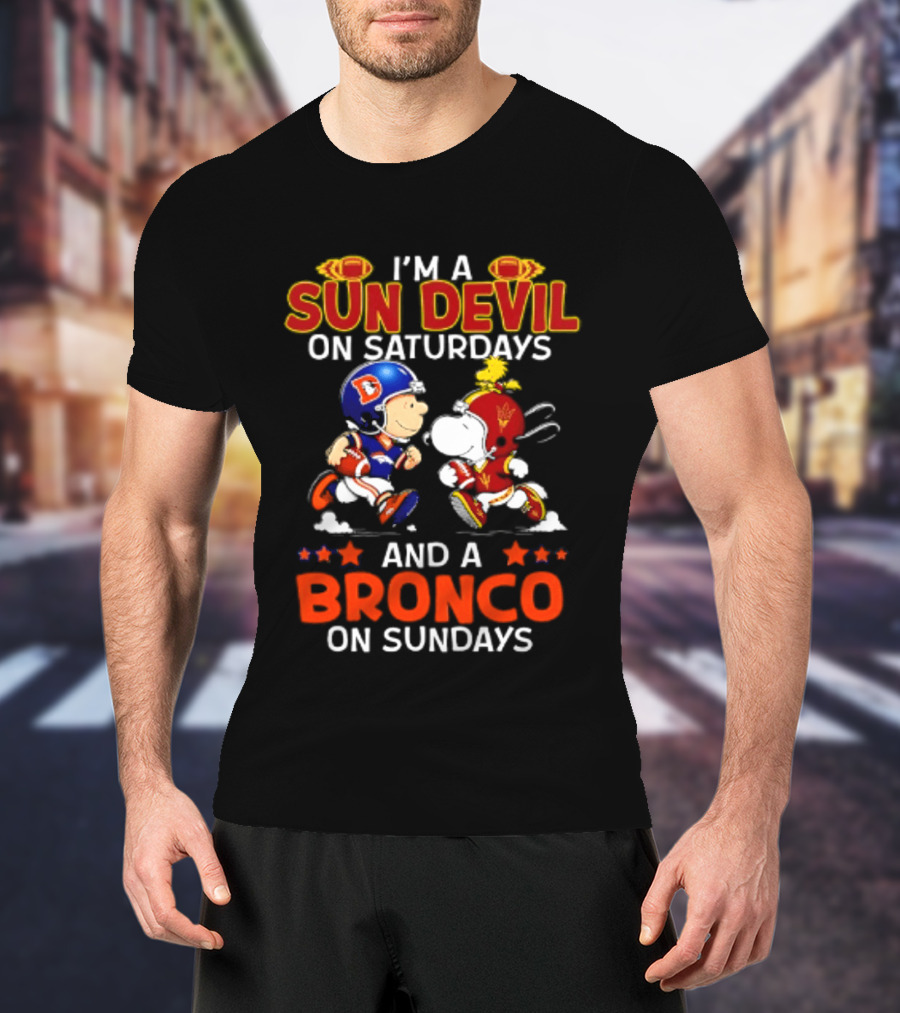Peanuts I'm A Sun Devil On Saturdays And A Bronco On Sundays Football Cartoon T-Shirt