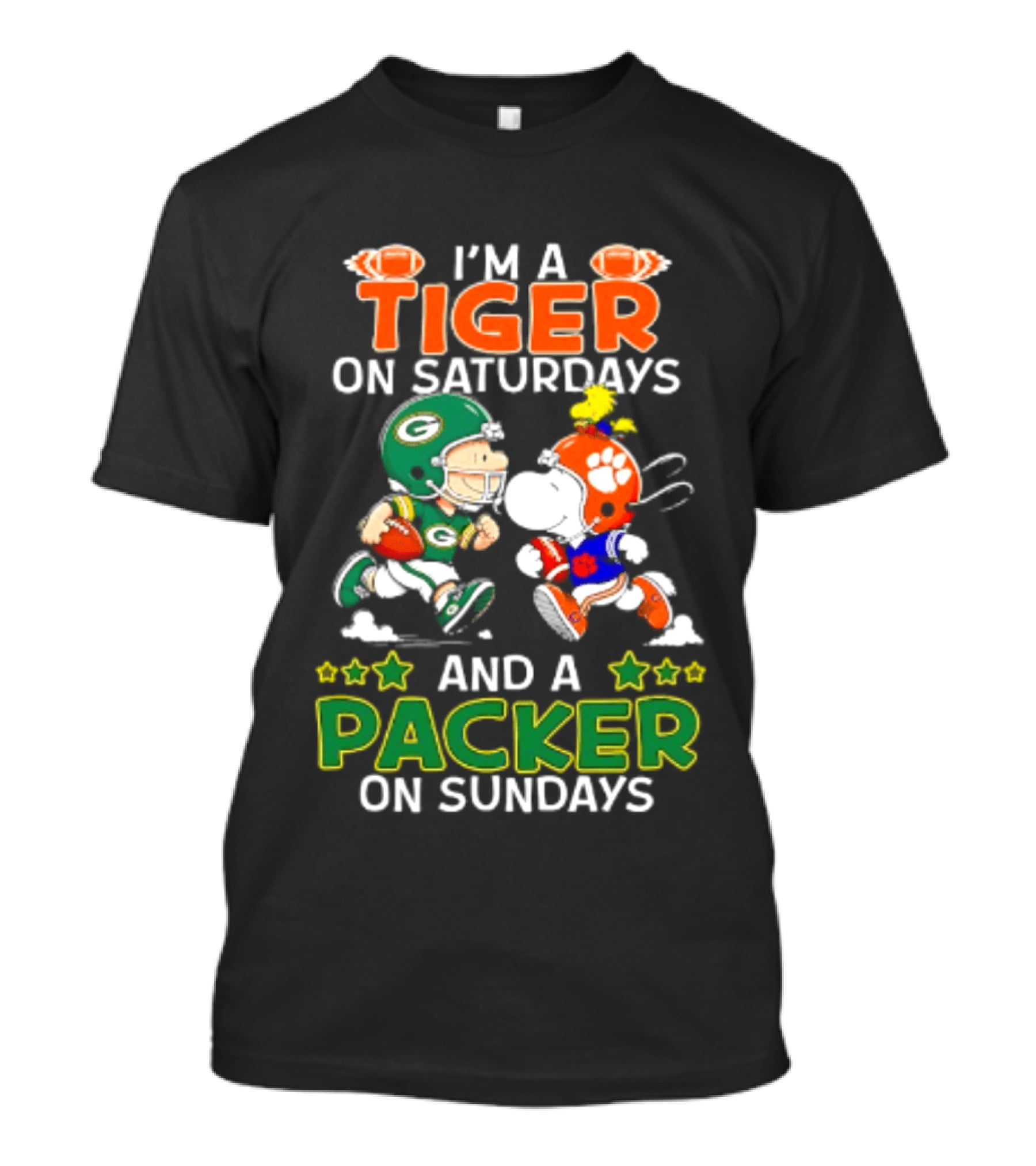 Clemson Tigers Fan On Saturdays Green Bay Packers Supporter On Sundays Football Peanuts T-Shirt