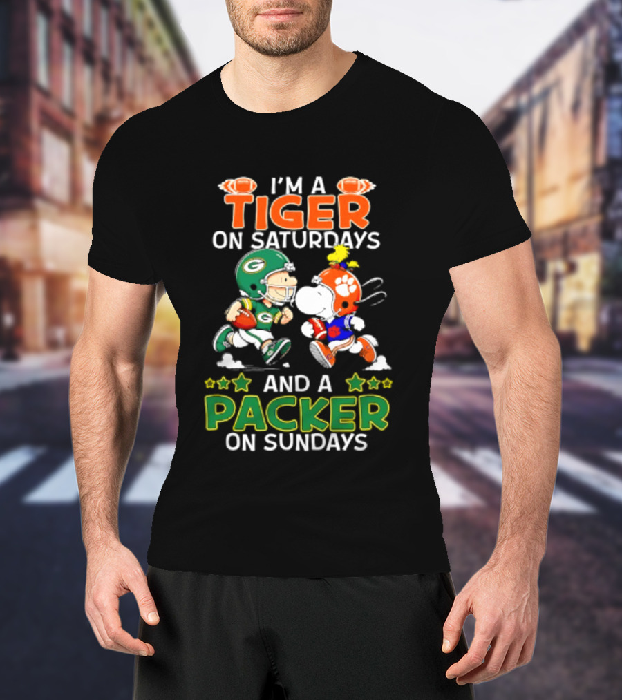 Clemson Tigers Fan On Saturdays Green Bay Packers Supporter On Sundays Football Peanuts T-Shirt