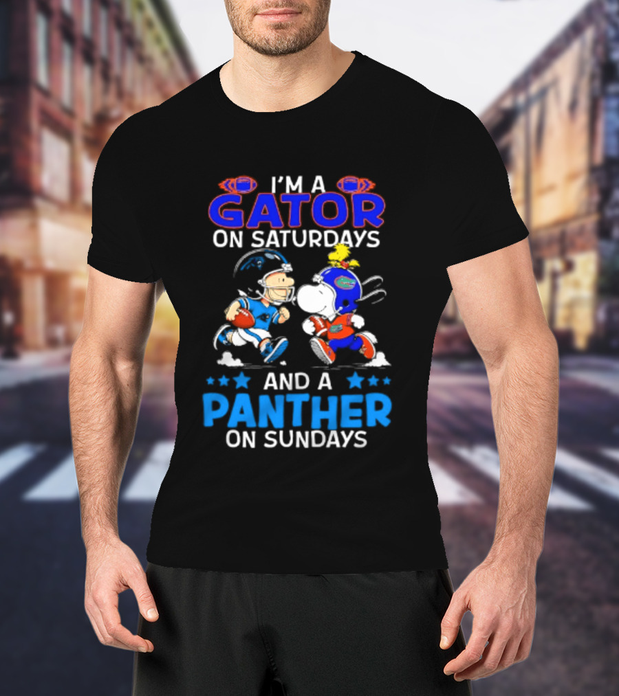Peanuts I'm A Gator On Saturdays And A Panther On Sundays Football T-Shirt