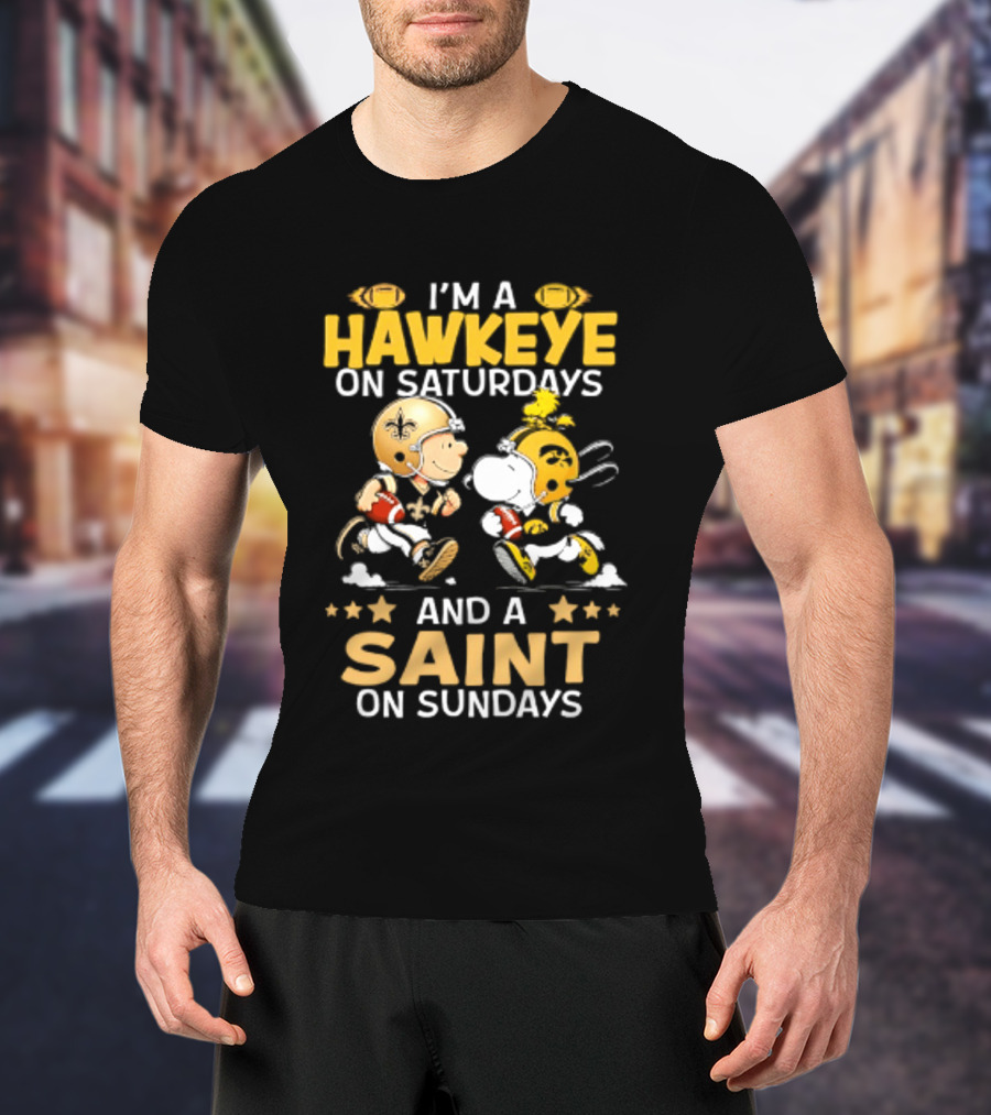 Peanuts I'm A Hawkeye On Saturdays And A Saint On Sundays T-Shirt