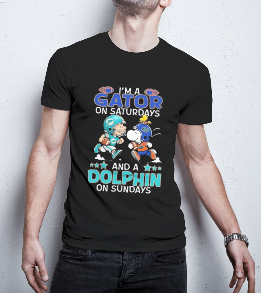 Charlie Brown Snoopy Gator Saturdays Dolphin Sundays Football T-Shirt