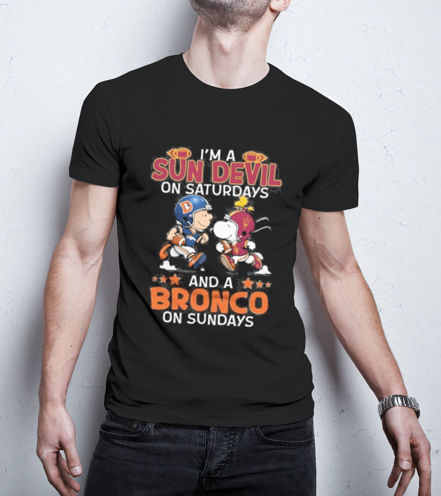 Charlie Brown Snoopy Sun Devil Saturdays Broncos Sundays Football Fan Duo T-Shirt