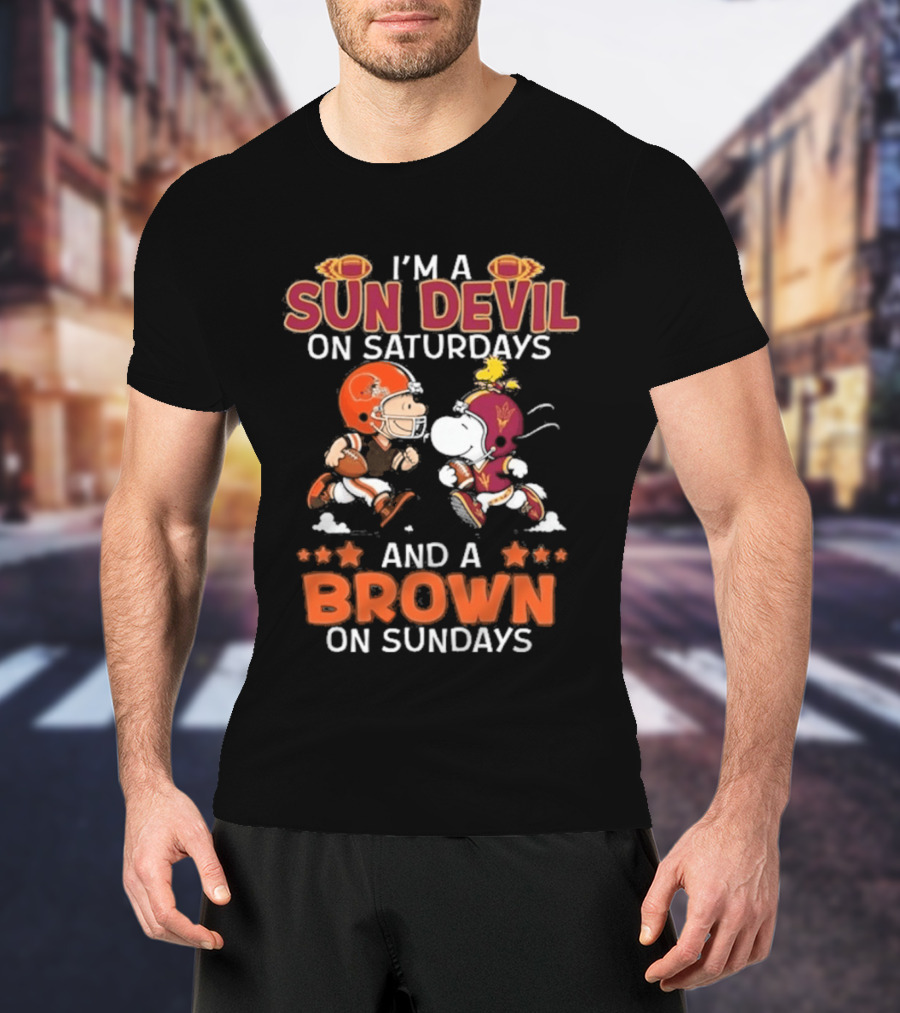 Charlie Brown Snoopy Sun Devil Saturdays Brown Sundays Football T-Shirt