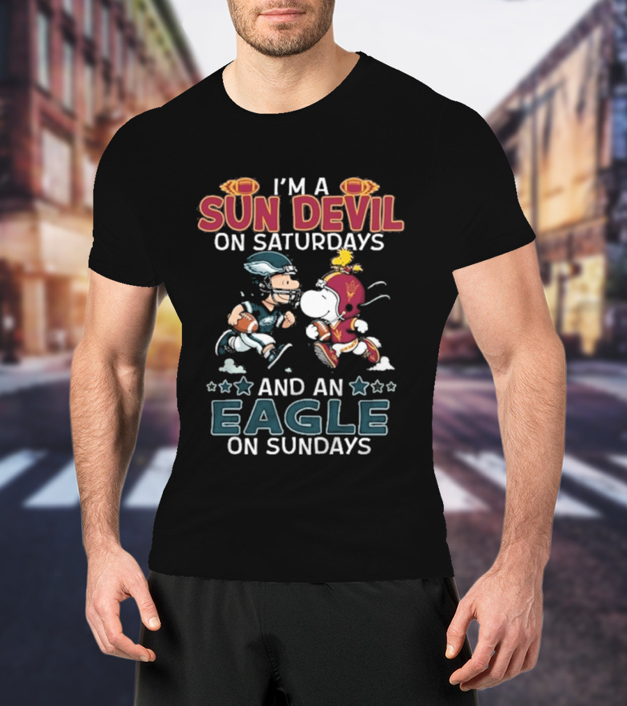 I'm A Sun Devil On Saturdays And An Eagle On Sundays Charlie Brown Snoopy T-Shirt