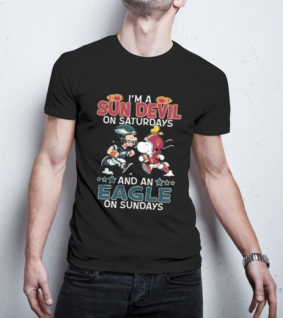 I'm A Sun Devil On Saturdays And An Eagle On Sundays Charlie Brown Snoopy T-Shirt