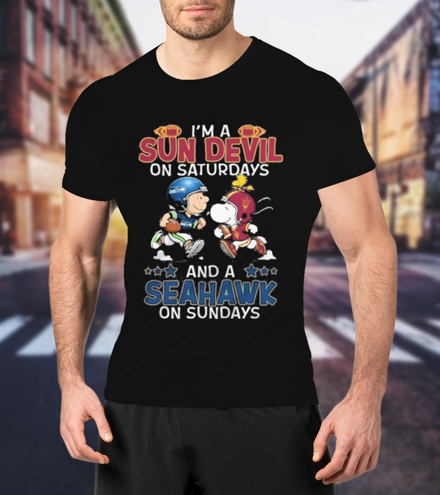 I'm A Sun Devil On Saturdays And A Seahawk On Sundays Charlie Brown Snoopy T-Shirt