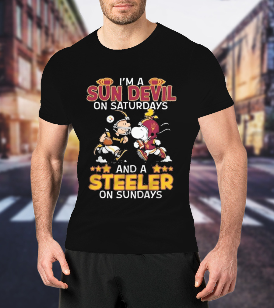 I'm A Sun Devil On Saturdays And A Steeler On Sundays Charlie Brown Snoopy Football T-Shirt