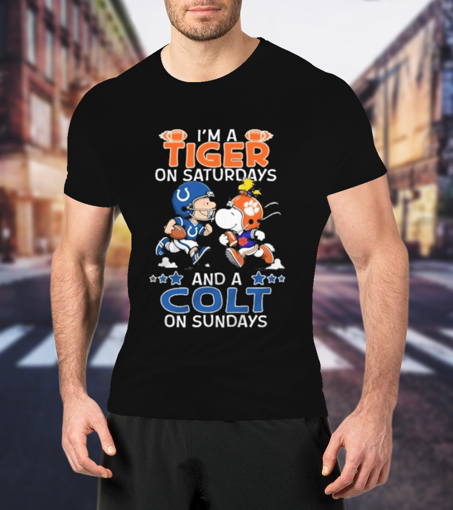 I'm A Tiger On Saturdays And A Colt On Sundays Charlie Brown Snoopy Football Teams T-Shirt