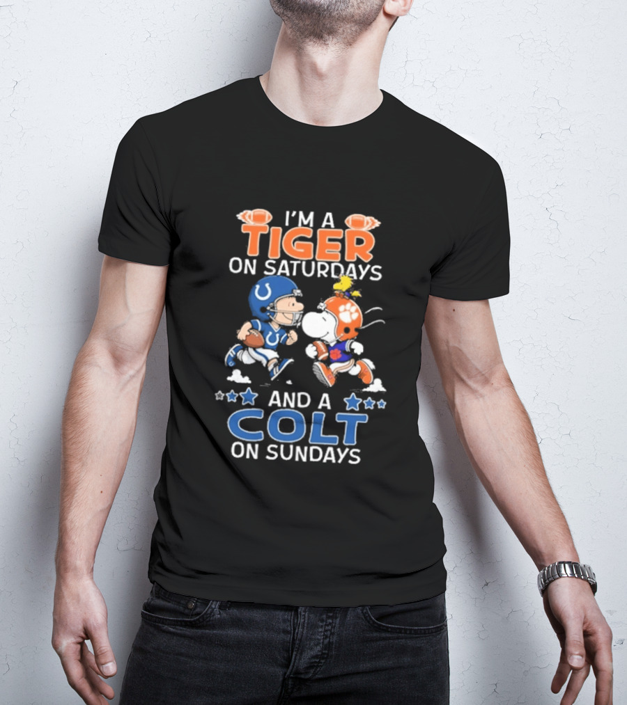 I'm A Tiger On Saturdays And A Colt On Sundays Charlie Brown Snoopy Football Teams T-Shirt