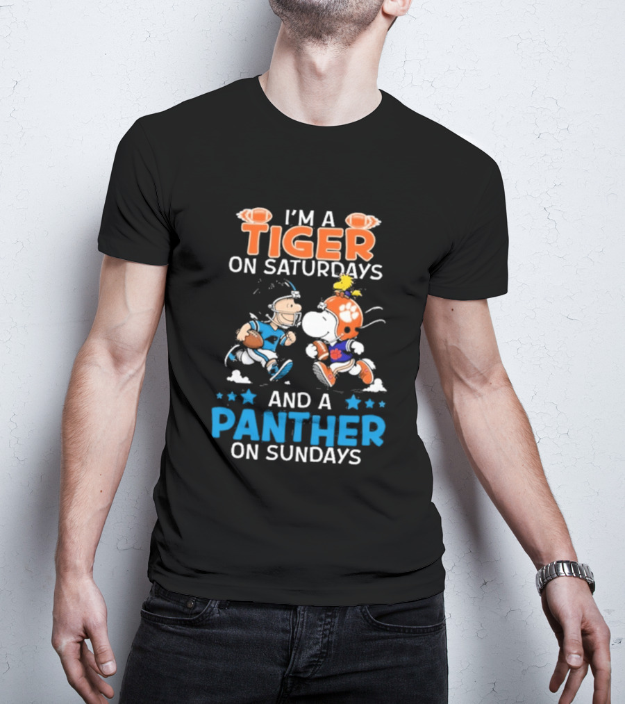 Charlie Brown Snoopy Tiger Saturdays Panther Sundays Football T-Shirt