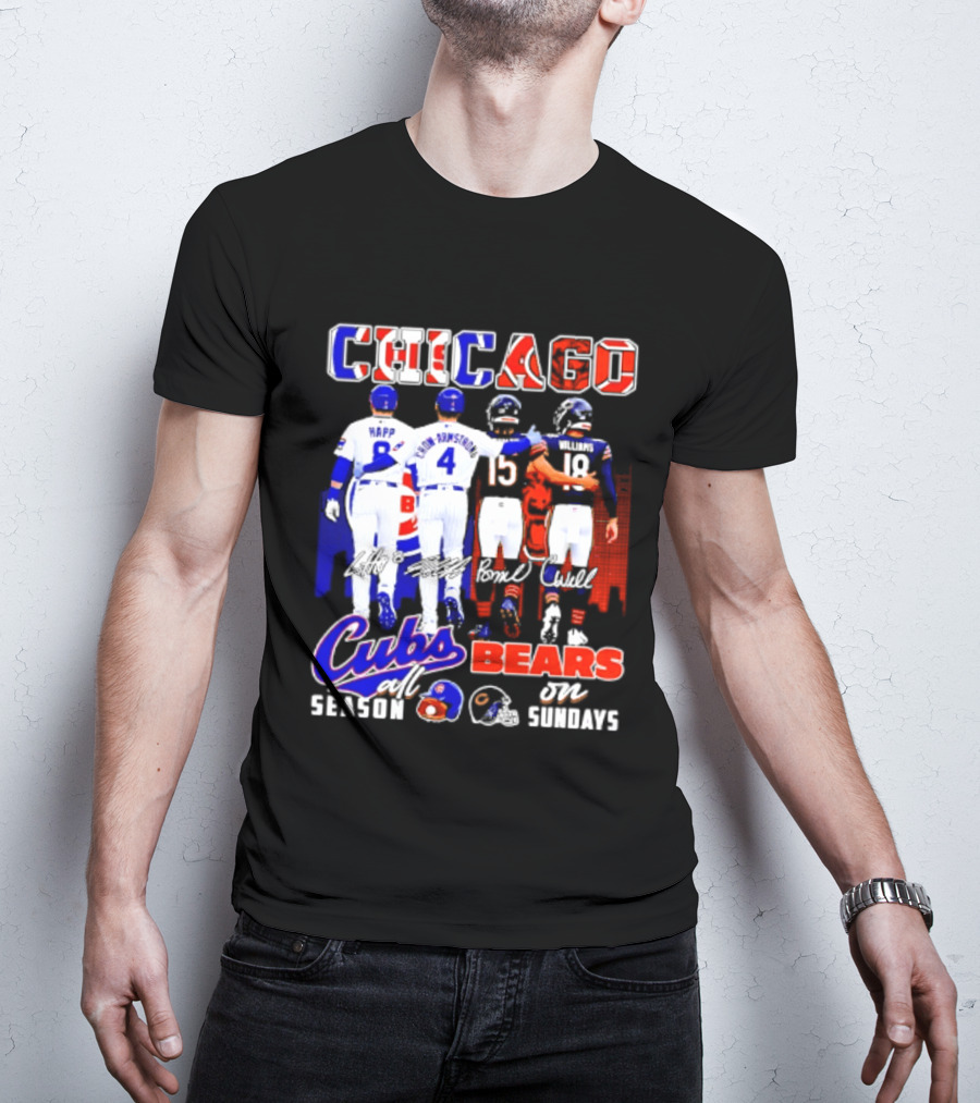 Chicago Cubs Happ And Bote Bears Fields And Moore Signature Skyline Sundays All Season T-Shirt